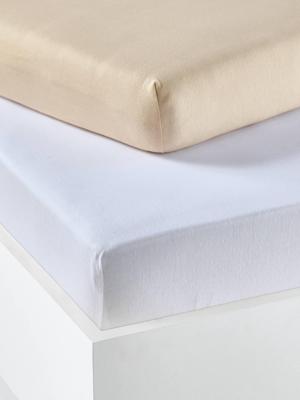 Set van twee babyhoeslakens uit rekbare jersey beige Set van twee babyhoeslakens uit rekbare jersey beige