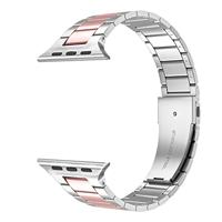 By Qubix - Stalen schakelband - Zilver met rosé - Compatible met Apple watch 44mm / 45mm / 46mm / 49mm - Compatible Apple watch bandjes - thumbnail