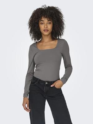 Only 15302647 Onlea L/s Deep Neck Top Jrs Noos T-shirt Lange Mouw Thunderstorm