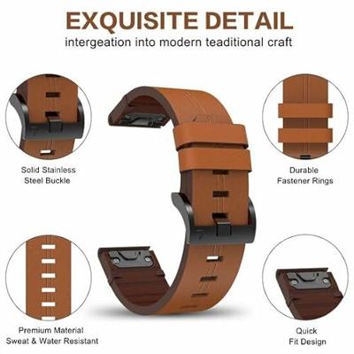 By Qubix - Leren bandje - Zwart - Compatible met Garmin Instinct 3 / Instinct E - 45mm - Compatible Garmin bandje - Bandbreedte: 22mm