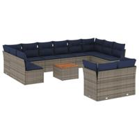13-delige Loungeset met kussens poly rattan grijs - thumbnail
