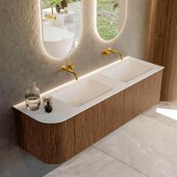 Mondiaz KURVE 155 cm Onderkast Greeploos 2 Lades Met Deuren Walnut, Wastafel Solid Surface Rechts Talc 0 Kraangaten Zonder Spiegel (KRVCLO155L2L1D0KD-Wal/Tal) - thumbnail