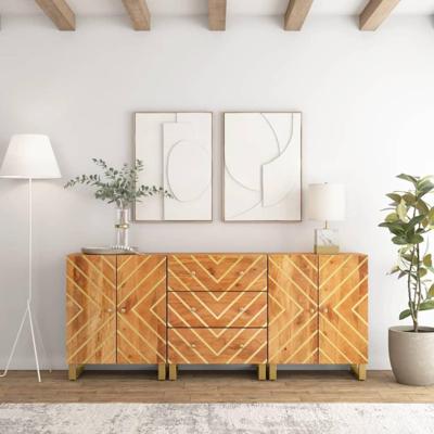 Dressoirs 3 st 60x33,5x75 cm massief mangohout bruin en zwart