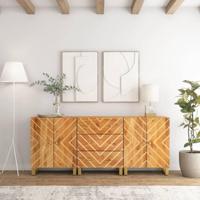 Dressoirs 3 st 60x33,5x75 cm massief mangohout bruin en zwart - thumbnail