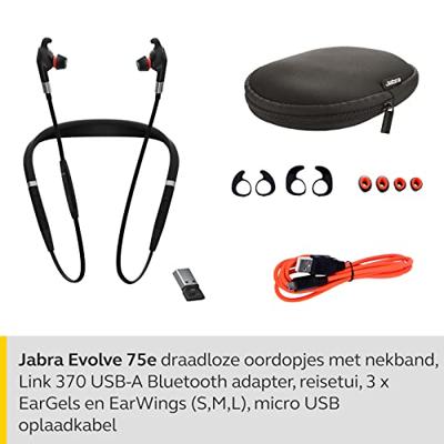 Jabra Evolve 75e UC Telefoonheadset Bluetooth Draadloos In Ear Zwart