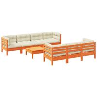 8-delige Loungeset met kussens massief grenenhout wasbruin - thumbnail