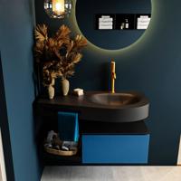 MONDIAZ RIVA 100cm badmeubel onderkast / planchet kleur Jeans met 1 lade. Wastafel DULCET rechts 1 kraangat kleur Urban. - thumbnail