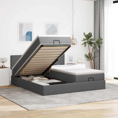 Ottoman bed met matrassen en LED's 180x200cm stof donkergrijs