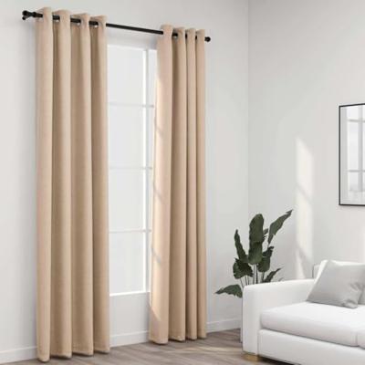 VidaXL Gordijnen linnen-look verduisterend ogen 2 st 140x225 cm beige VidaXL Gordijnen linnen-look verduisterend ogen 2 st 140x225 cm beige