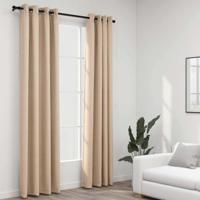 VidaXL Gordijnen linnen-look verduisterend ogen 2 st 140x225 cm beige - thumbnail
