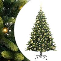 VidaXL Kunstkerstboom met scharnier 150 leds groen 120 cm pvc en pe - thumbnail