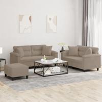 3-delige Loungeset met kussens microvezelstof taupe - thumbnail