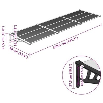 Deurluifel 358,5x90 cm polycarbonaat zwart en transparant - thumbnail