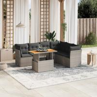 7-delige Loungeset met kussens poly rattan grijs - thumbnail