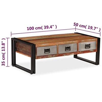 VidaXL Salontafel met 3 lades 100x50x35 cm massief gerecycled hout