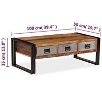 Salontafel met 3 lades 100x50x35 cm massief gerecycled hout - thumbnail