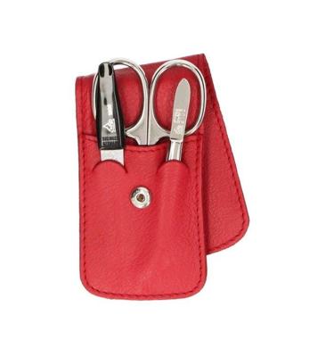 Erbe Solingen 3-delige manicure etui met drukknoopsluiting rood (erbe9014)
