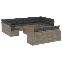 14-delige Loungeset met kussens poly rattan grijs - thumbnail