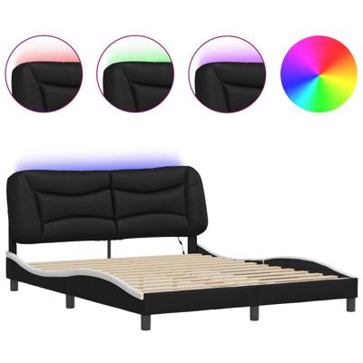 Bedframe met LED-verlichting kunstleer zwart en wit 160x200 cm