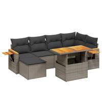 7-delige Loungeset met kussens poly rattan grijs - thumbnail