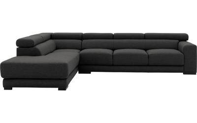 Goossens Bank Nora donkergrijs, stof, 3-zits, stijlvol landelijk met ligelement links