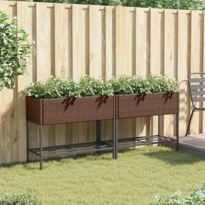 VidaXL Plantenbakken met schap 2 st 90x40x75 poly rattan bruin