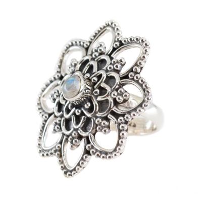 Edelsteen Ring Maansteen 925 Zilver Mandala (Maat 17)