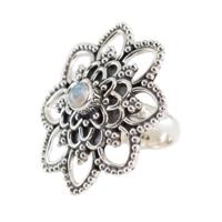 Edelsteen Ring Maansteen 925 Zilver Mandala (Maat 17) - thumbnail