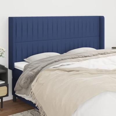 Hoofdbord met randen 163x16x118/128 cm stof blauw