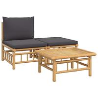 3-delige Loungeset met kussens bamboe donkergrijs - thumbnail