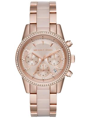 Michael Kors dames Ritz Rosegoudkleurig chronograafhorloge MK6307 Michael Kors dames Ritz Rosegoudkleurig chronograafhorloge MK6307