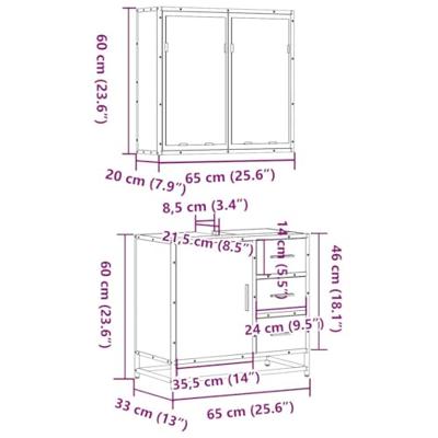 2-delige Badkamermeubelset bewerkt hout bruin eikenkleur