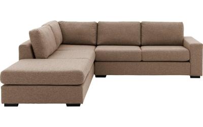 Goossens Hoekbank Lucca Met Ligelement bruin, stof, 2,5-zits, stijlvol landelijk met ligelement links