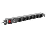 Lanberg PDU-07F-0200-IEC-BK energiedistributie 7 AC-uitgang(en) 1U Zwart - thumbnail