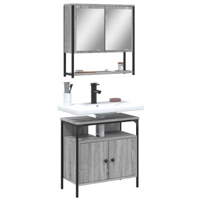 2-delige Badkamermeubelset bewerkt hout grijs sonoma eikenkleur