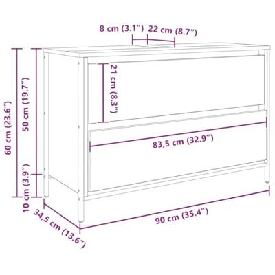 Badkamerkast met lades 90x34,5x60 cm grijs sonoma