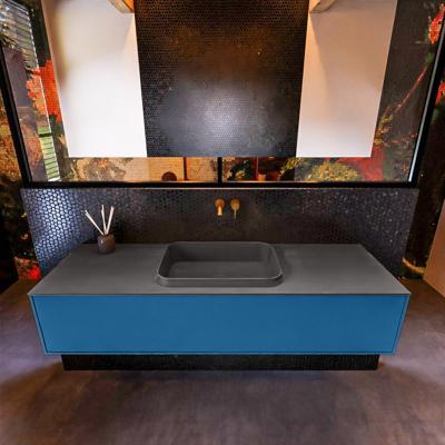 Badkamermeubelset Mondiaz Erin 150 cm met 1 Lade met RIDGE Wastafel Midden Dark grey Zonder Kraangaten Greeploos Mat Jeans Badkamermeubelset Mondiaz Erin 150 cm met 1 Lade met RIDGE Wastafel Midden Dark grey Zonder Kraangaten Greeploos Mat Jeans