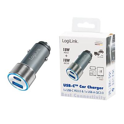 LogiLink Ladegerät USB-oplader 36 W 1x USB-A, 1x USB-C USB PD Zilver Auto USB Power Delivery (USB-PD)