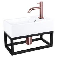 Differnz Force fonteinset - 40x22x11.5cm - Rechthoek - 1 kraangat - Gebogen rose koper kraan - met zwart frame - Keramiek Wit 38.401.63 - thumbnail