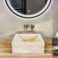 BWS Waskom Stone Vierkant 40x40x15 cm Natuursteen Creme - thumbnail