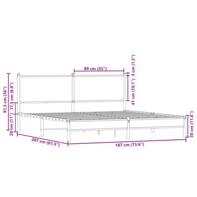 Bedframe zonder matras metaal gerookt eikenkleurig 180x200 cm - thumbnail