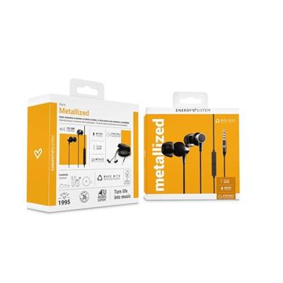 Energy Sistem Metallized in-ear hoofdtelefoon (microfoon, 3,5 mm jackstekker, aluminium, gerecyclede kunststof), zwart