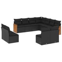 11-delige Loungeset met kussens poly rattan zwart - thumbnail