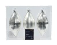 Decoris kerstornament glas olijf 3st Zilver 13cm - thumbnail