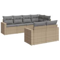 7-delige Loungeset met kussens poly rattan beige - thumbnail