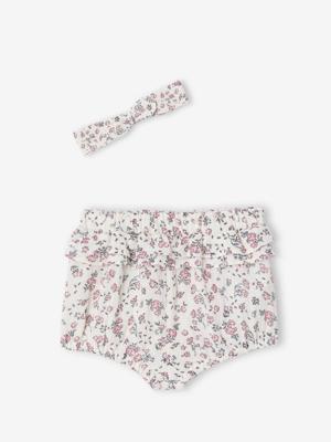 Geboorteset gebloemde bloomer en hoofdband ecru Geboorteset gebloemde bloomer en hoofdband ecru