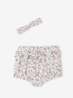 Geboorteset gebloemde bloomer en hoofdband ecru - thumbnail