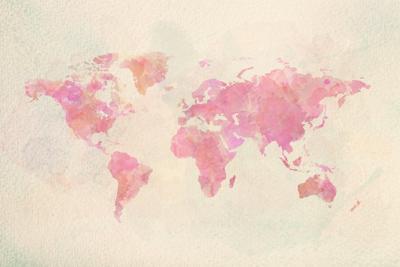 Schilderij - Roze wereld in Aquarel, 2 maten, Premium print