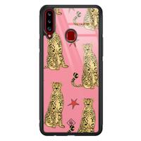 Samsung Galaxy A20s glazen hardcase - The pink leopard - thumbnail