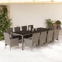 11-delige Tuinset met kussens poly rattan en glas grijs - thumbnail